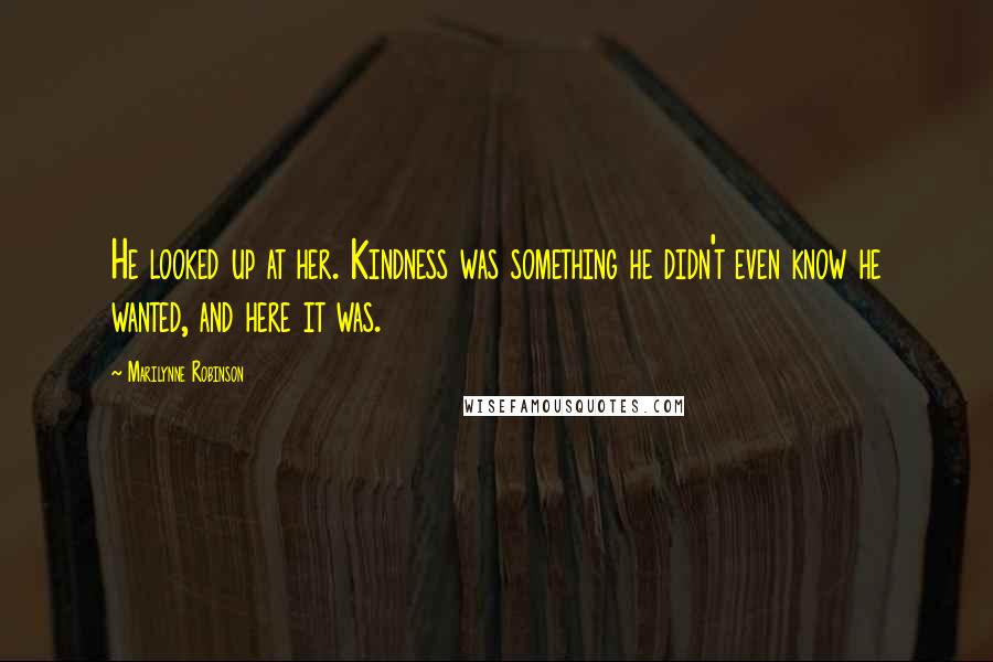 Marilynne Robinson Quotes: He looked up at her. Kindness was something he didn't even know he wanted, and here it was.