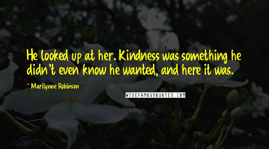 Marilynne Robinson Quotes: He looked up at her. Kindness was something he didn't even know he wanted, and here it was.