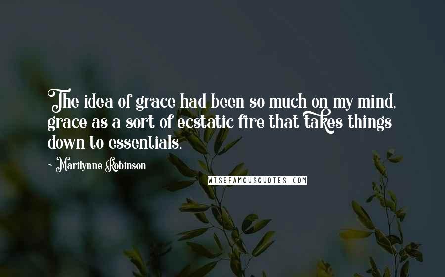 Marilynne Robinson Quotes: The idea of grace had been so much on my mind, grace as a sort of ecstatic fire that takes things down to essentials.