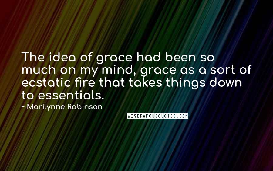 Marilynne Robinson Quotes: The idea of grace had been so much on my mind, grace as a sort of ecstatic fire that takes things down to essentials.