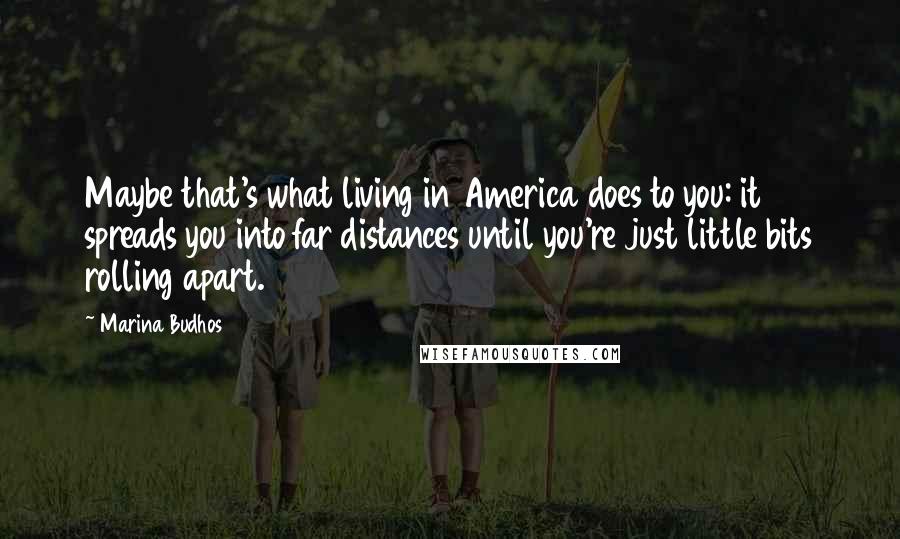 Marina Budhos Quotes: Maybe that's what living in America does to you: it spreads you into far distances until you're just little bits rolling apart.