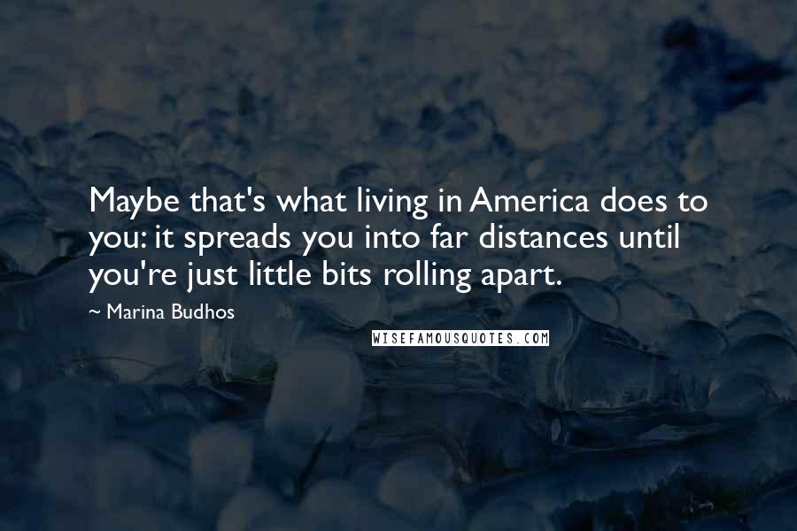 Marina Budhos Quotes: Maybe that's what living in America does to you: it spreads you into far distances until you're just little bits rolling apart.