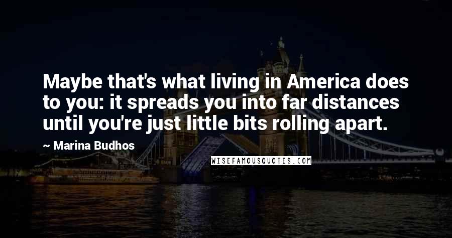 Marina Budhos Quotes: Maybe that's what living in America does to you: it spreads you into far distances until you're just little bits rolling apart.