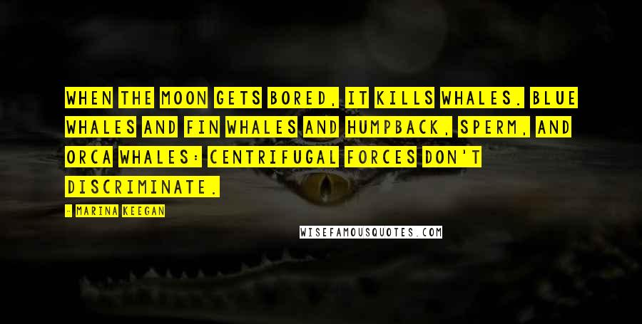 Marina Keegan Quotes: When the moon gets bored, it kills whales. Blue whales and fin whales and humpback, sperm, and orca whales: centrifugal forces don't discriminate.