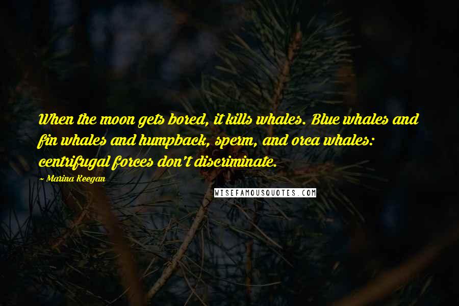 Marina Keegan Quotes: When the moon gets bored, it kills whales. Blue whales and fin whales and humpback, sperm, and orca whales: centrifugal forces don't discriminate.