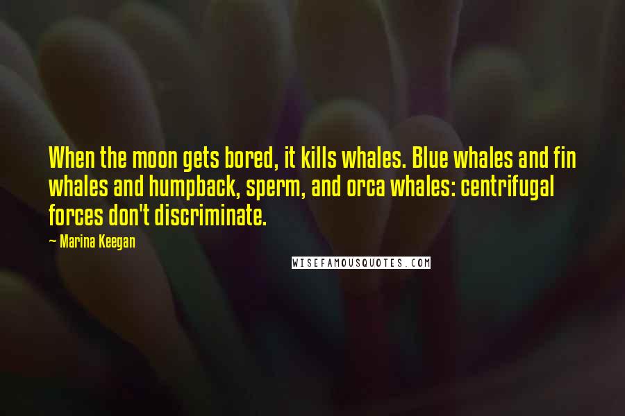 Marina Keegan Quotes: When the moon gets bored, it kills whales. Blue whales and fin whales and humpback, sperm, and orca whales: centrifugal forces don't discriminate.