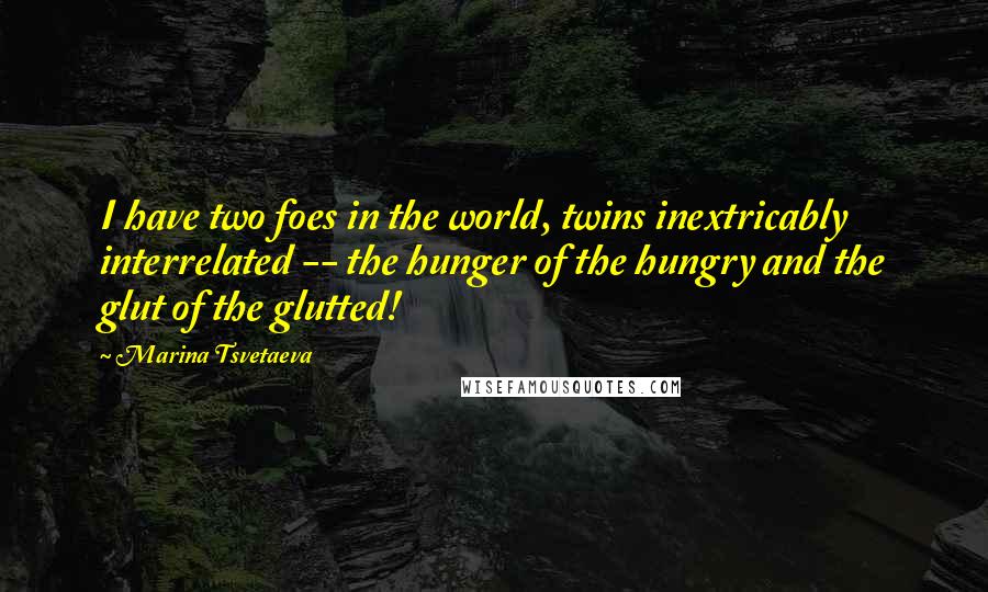 Marina Tsvetaeva Quotes: I have two foes in the world, twins inextricably interrelated -- the hunger of the hungry and the glut of the glutted!