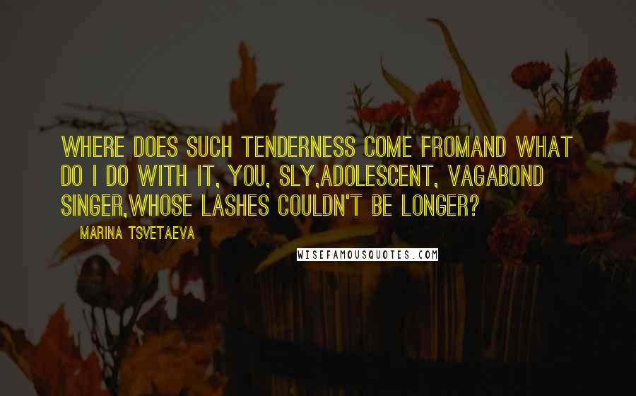 Marina Tsvetaeva Quotes: Where does such tenderness come fromAnd what do I do with it, you, sly,Adolescent, vagabond singer,Whose lashes couldn't be longer?