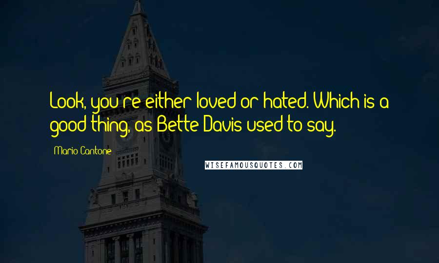 Mario Cantone Quotes: Look, you're either loved or hated. Which is a good thing, as Bette Davis used to say.