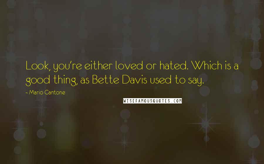 Mario Cantone Quotes: Look, you're either loved or hated. Which is a good thing, as Bette Davis used to say.