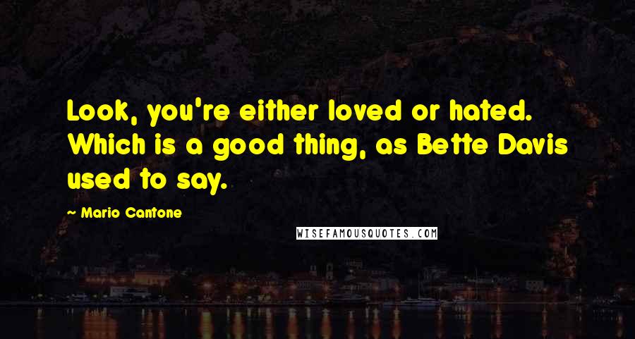 Mario Cantone Quotes: Look, you're either loved or hated. Which is a good thing, as Bette Davis used to say.