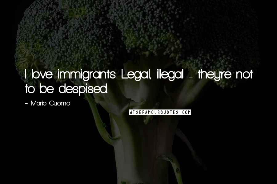 Mario Cuomo Quotes: I love immigrants. Legal, illegal - they're not to be despised.