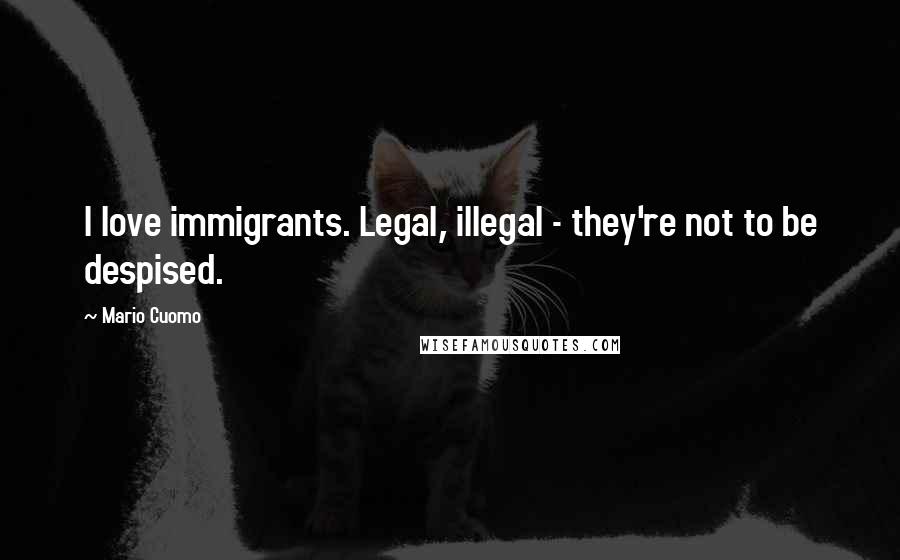 Mario Cuomo Quotes: I love immigrants. Legal, illegal - they're not to be despised.