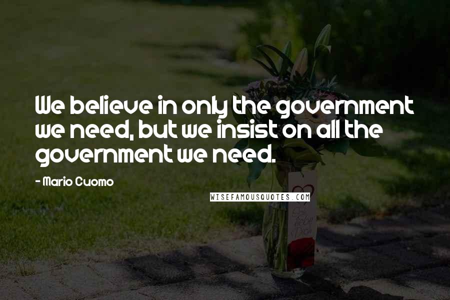 Mario Cuomo Quotes: We believe in only the government we need, but we insist on all the government we need.