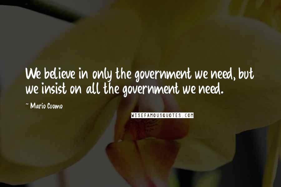 Mario Cuomo Quotes: We believe in only the government we need, but we insist on all the government we need.