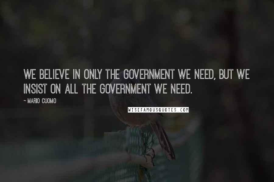 Mario Cuomo Quotes: We believe in only the government we need, but we insist on all the government we need.