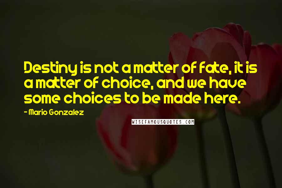 Mario Gonzalez Quotes: Destiny is not a matter of fate, it is a matter of choice, and we have some choices to be made here.