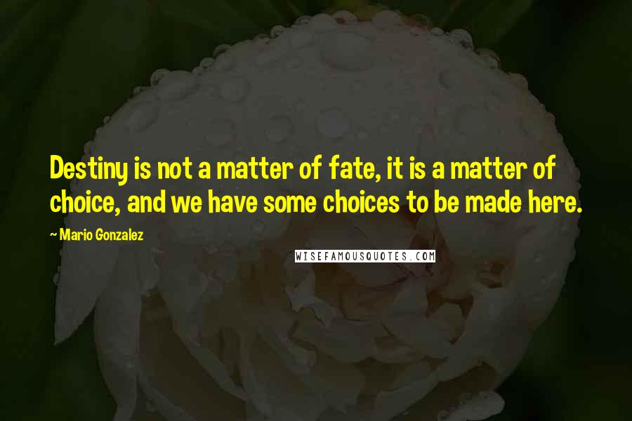 Mario Gonzalez Quotes: Destiny is not a matter of fate, it is a matter of choice, and we have some choices to be made here.