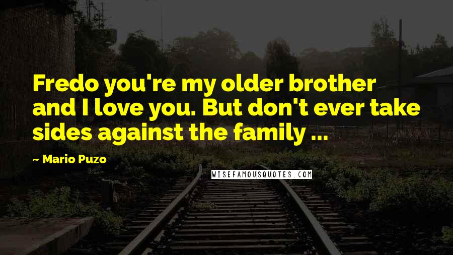 Mario Puzo Quotes: Fredo you're my older brother and I love you. But don't ever take sides against the family ...