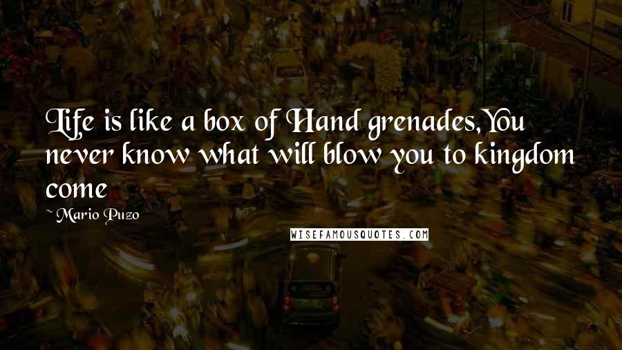 Mario Puzo Quotes: Life is like a box of Hand grenades,You never know what will blow you to kingdom come