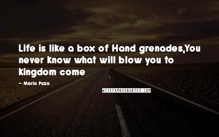 Mario Puzo Quotes: Life is like a box of Hand grenades,You never know what will blow you to kingdom come