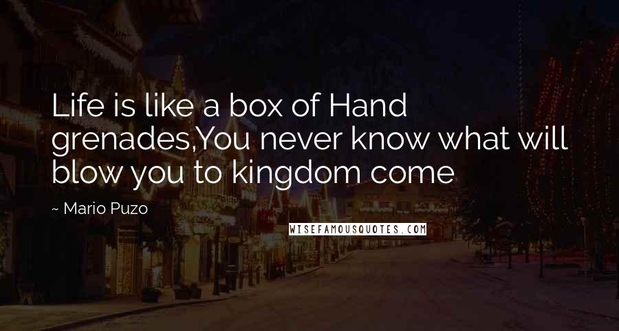 Mario Puzo Quotes: Life is like a box of Hand grenades,You never know what will blow you to kingdom come