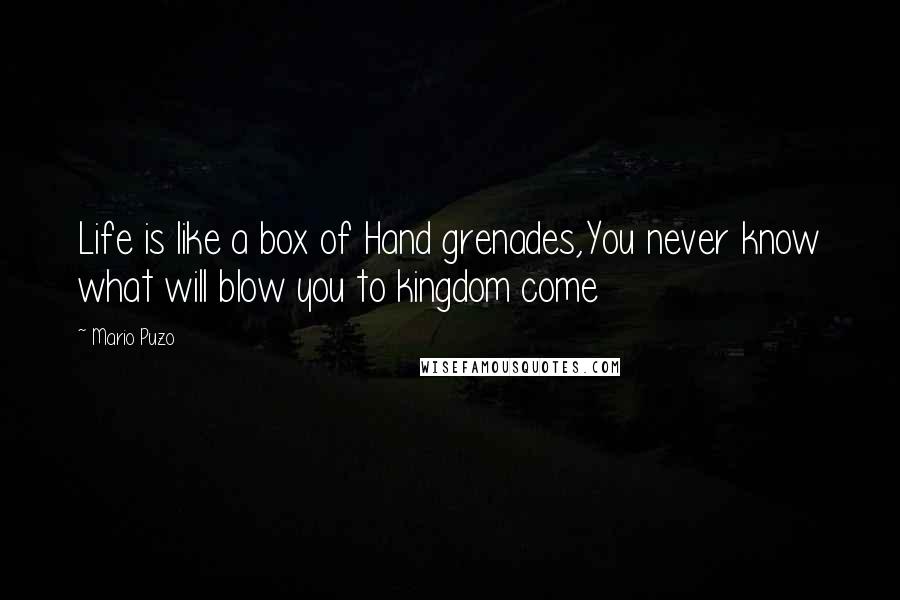 Mario Puzo Quotes: Life is like a box of Hand grenades,You never know what will blow you to kingdom come