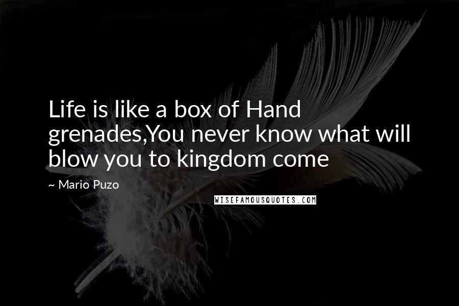 Mario Puzo Quotes: Life is like a box of Hand grenades,You never know what will blow you to kingdom come