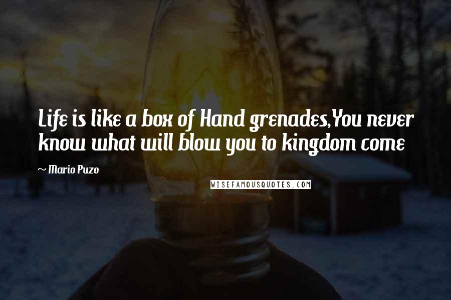 Mario Puzo Quotes: Life is like a box of Hand grenades,You never know what will blow you to kingdom come