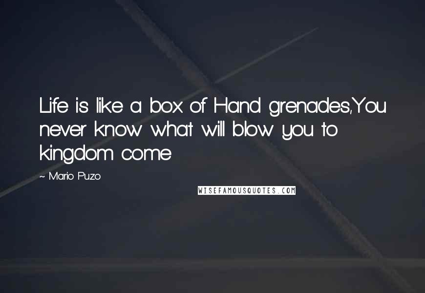 Mario Puzo Quotes: Life is like a box of Hand grenades,You never know what will blow you to kingdom come