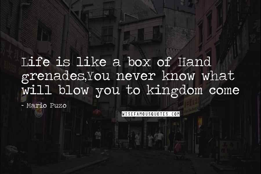 Mario Puzo Quotes: Life is like a box of Hand grenades,You never know what will blow you to kingdom come