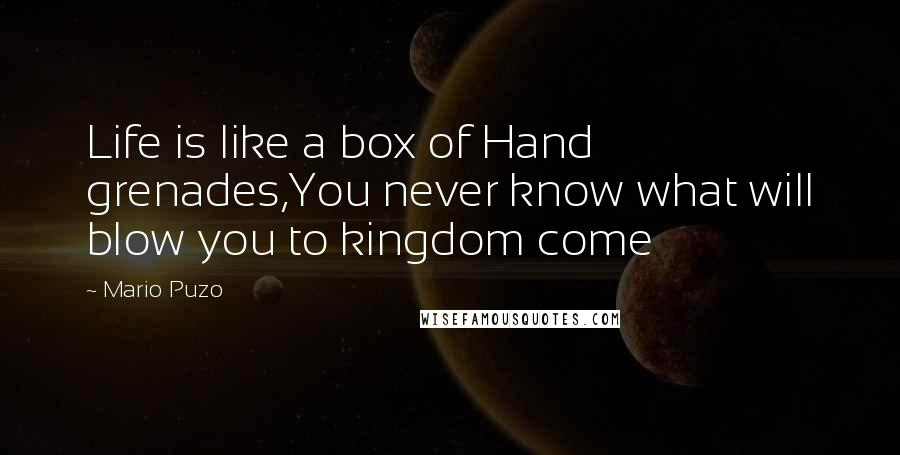 Mario Puzo Quotes: Life is like a box of Hand grenades,You never know what will blow you to kingdom come