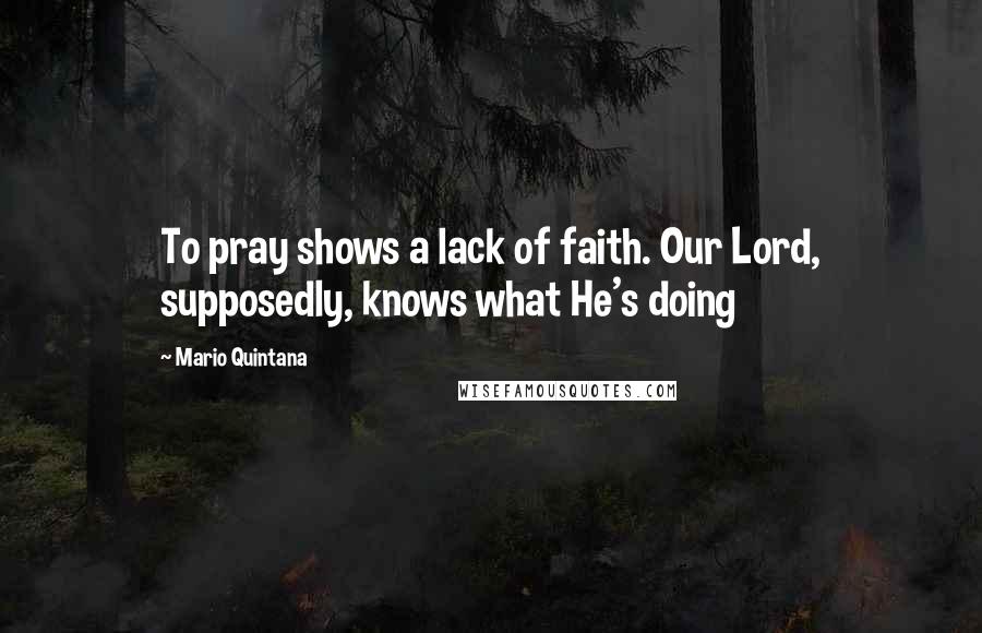 Mario Quintana Quotes: To pray shows a lack of faith. Our Lord, supposedly, knows what He's doing