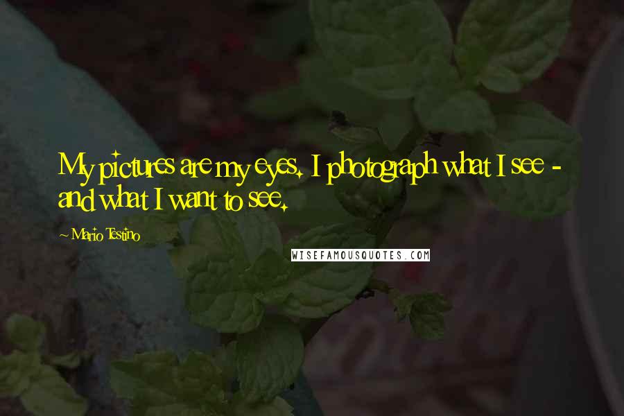 Mario Testino Quotes: My pictures are my eyes. I photograph what I see - and what I want to see.