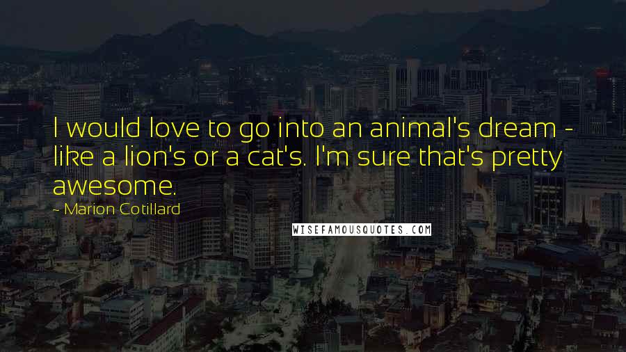 Marion Cotillard Quotes: I would love to go into an animal's dream - like a lion's or a cat's. I'm sure that's pretty awesome.