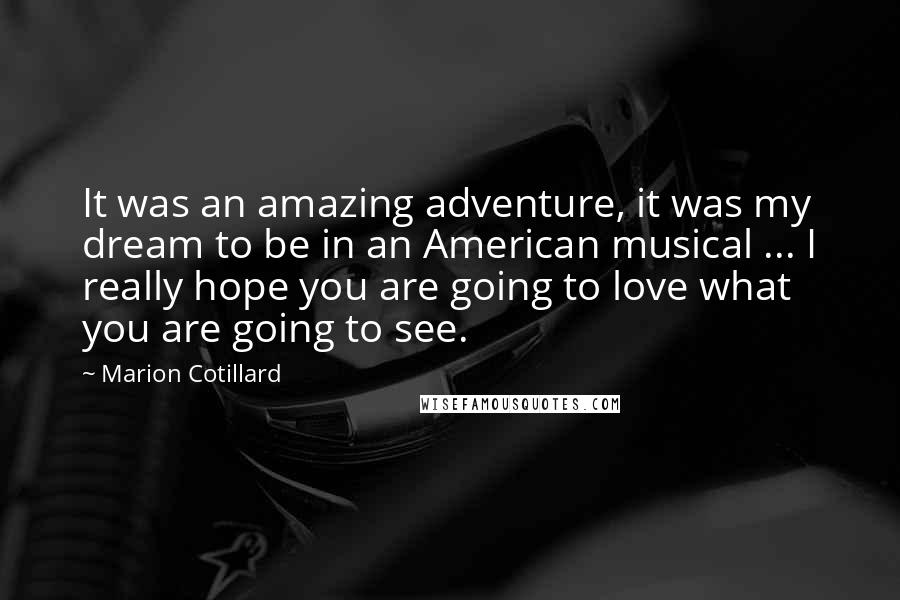 Marion Cotillard Quotes: It was an amazing adventure, it was my dream to be in an American musical ... I really hope you are going to love what you are going to see.