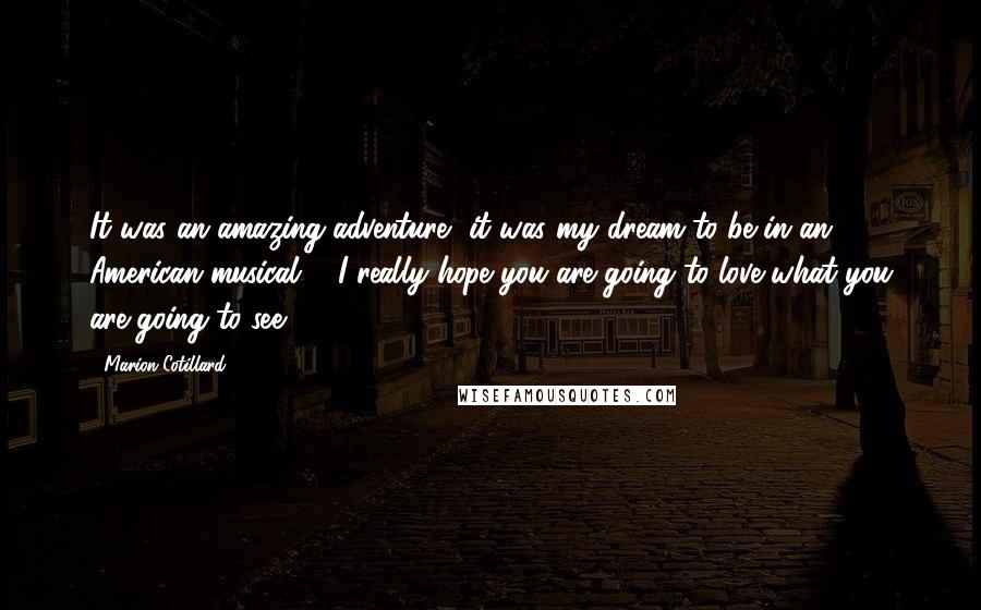Marion Cotillard Quotes: It was an amazing adventure, it was my dream to be in an American musical ... I really hope you are going to love what you are going to see.