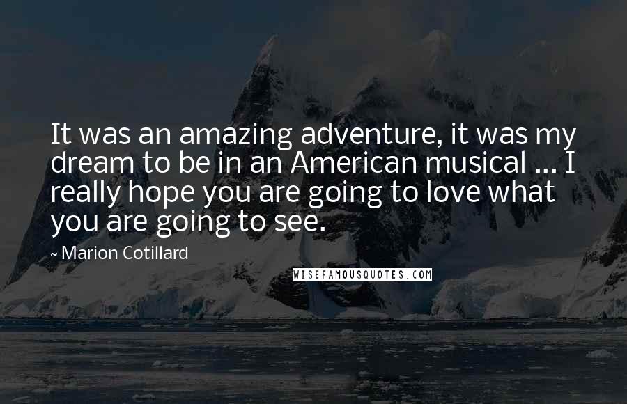 Marion Cotillard Quotes: It was an amazing adventure, it was my dream to be in an American musical ... I really hope you are going to love what you are going to see.