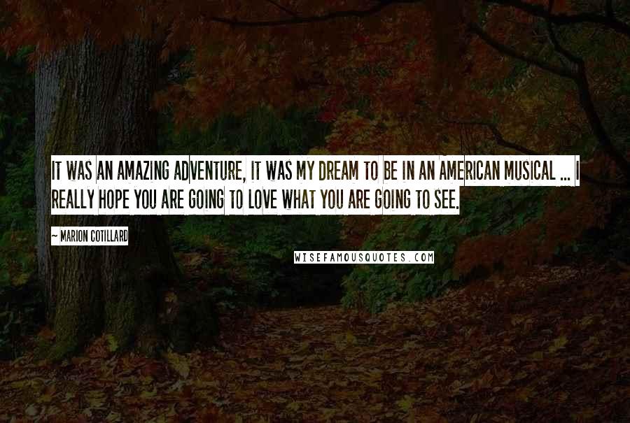 Marion Cotillard Quotes: It was an amazing adventure, it was my dream to be in an American musical ... I really hope you are going to love what you are going to see.