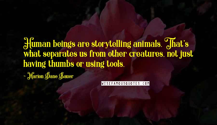 Marion Dane Bauer Quotes: Human beings are storytelling animals. That's what separates us from other creatures, not just having thumbs or using tools.