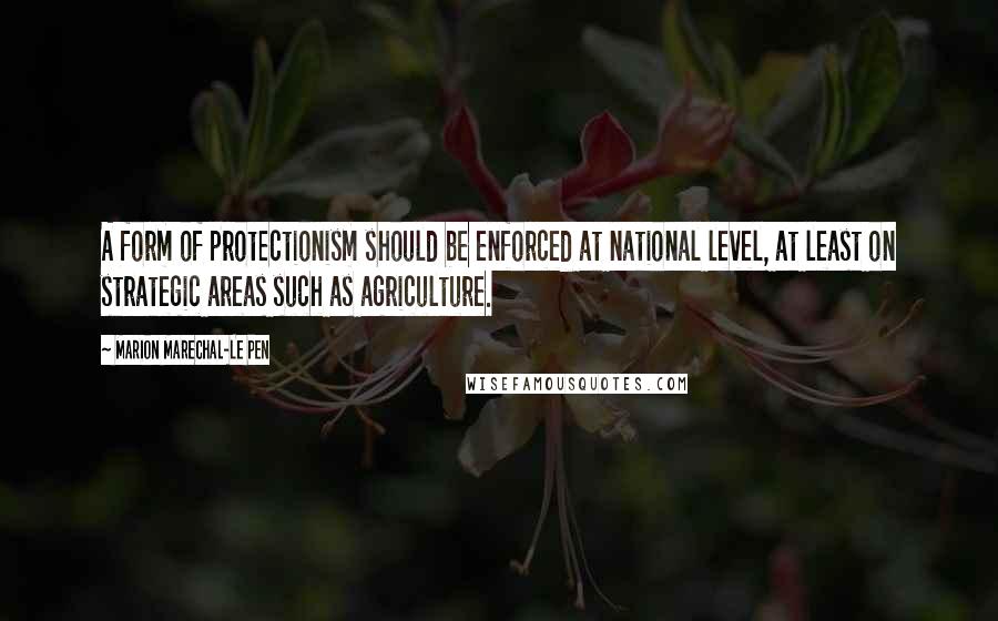 Marion Marechal-Le Pen Quotes: A form of protectionism should be enforced at national level, at least on strategic areas such as agriculture.
