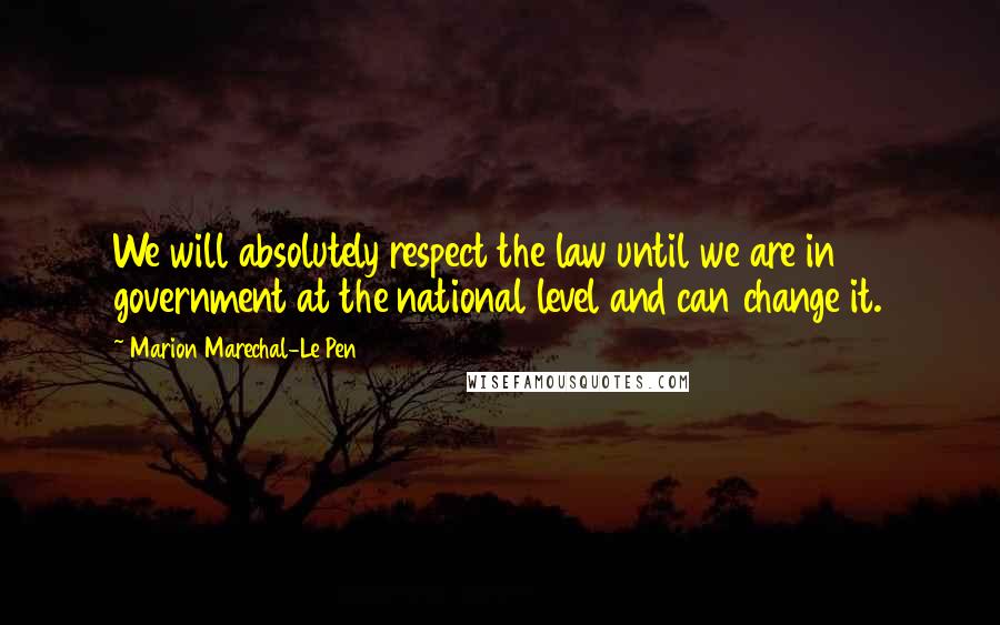 Marion Marechal-Le Pen Quotes: We will absolutely respect the law until we are in government at the national level and can change it.