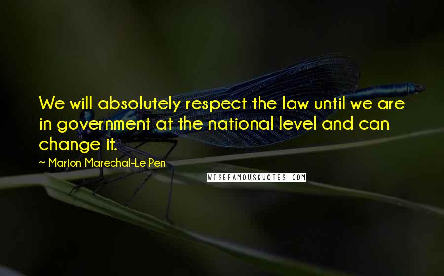 Marion Marechal-Le Pen Quotes: We will absolutely respect the law until we are in government at the national level and can change it.