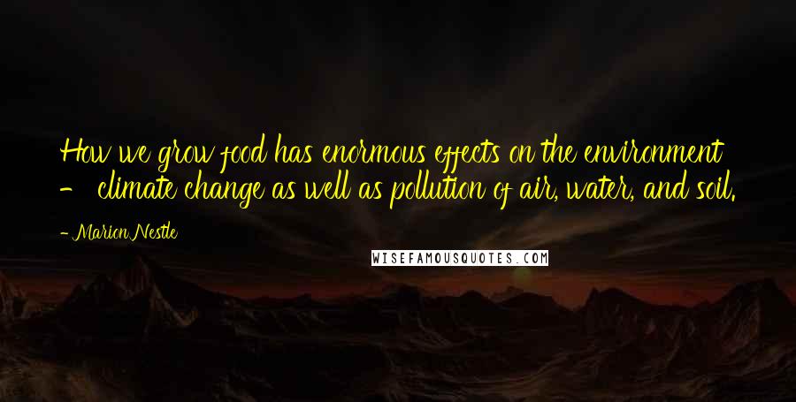 Marion Nestle Quotes: How we grow food has enormous effects on the environment - climate change as well as pollution of air, water, and soil.