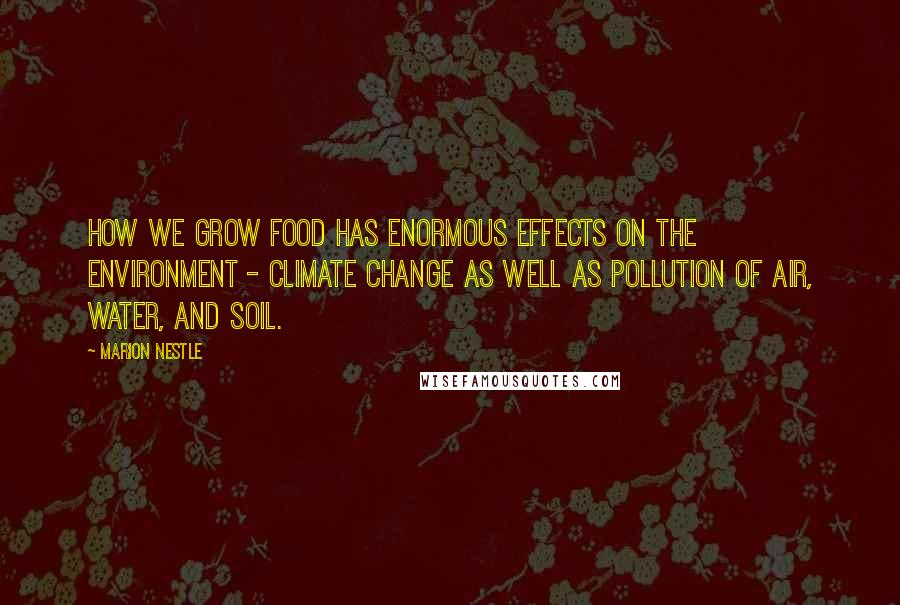 Marion Nestle Quotes: How we grow food has enormous effects on the environment - climate change as well as pollution of air, water, and soil.