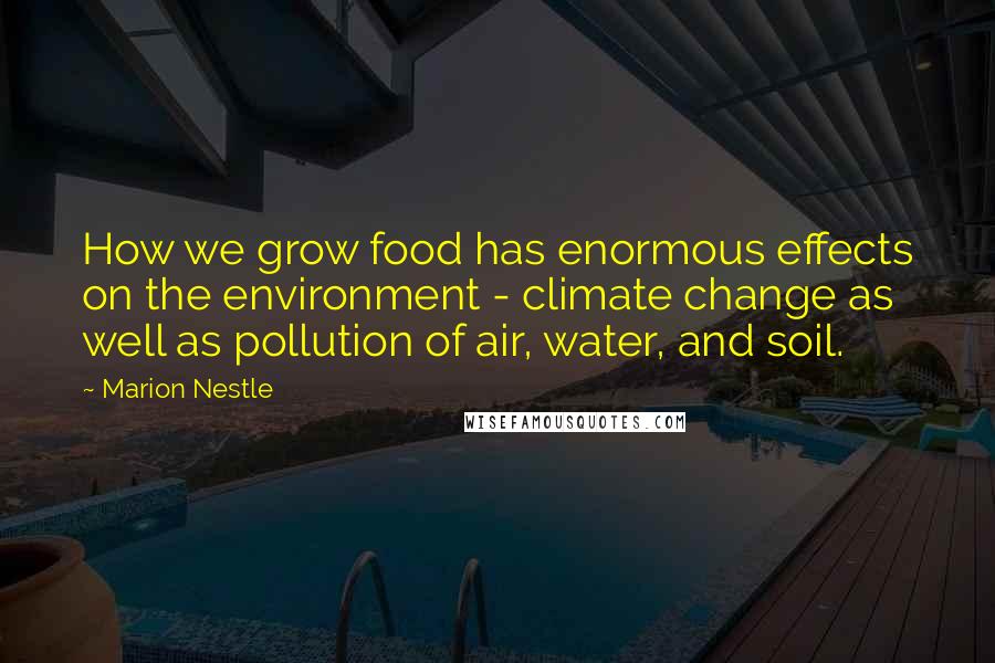 Marion Nestle Quotes: How we grow food has enormous effects on the environment - climate change as well as pollution of air, water, and soil.