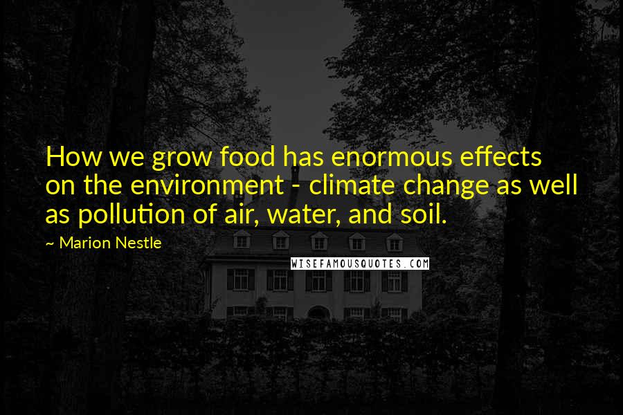 Marion Nestle Quotes: How we grow food has enormous effects on the environment - climate change as well as pollution of air, water, and soil.
