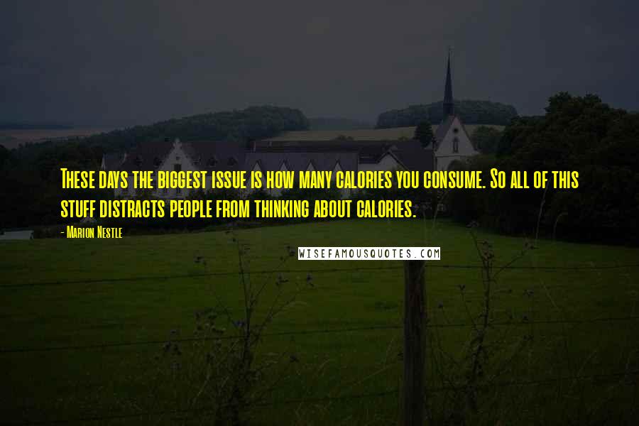 Marion Nestle Quotes: These days the biggest issue is how many calories you consume. So all of this stuff distracts people from thinking about calories.