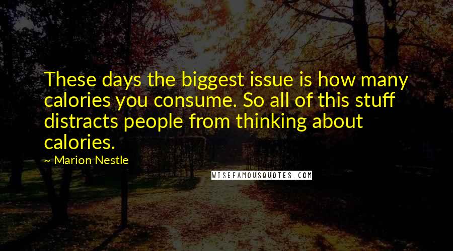 Marion Nestle Quotes: These days the biggest issue is how many calories you consume. So all of this stuff distracts people from thinking about calories.