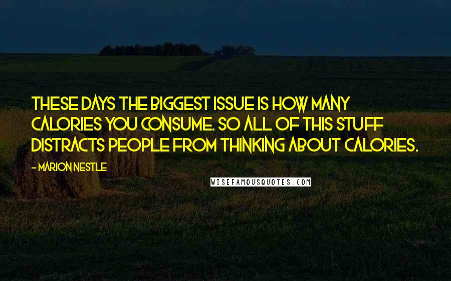 Marion Nestle Quotes: These days the biggest issue is how many calories you consume. So all of this stuff distracts people from thinking about calories.